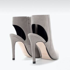 NWT ZARA BASICS Heels Women 6 Grey Suede Stiletto Slingback 4” High Heel Bootie